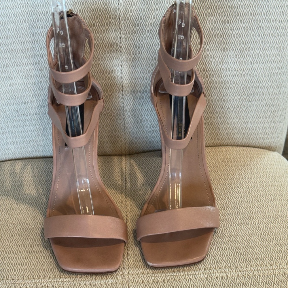 Donna Karan Blush Strappy Square-Toe Block Heels